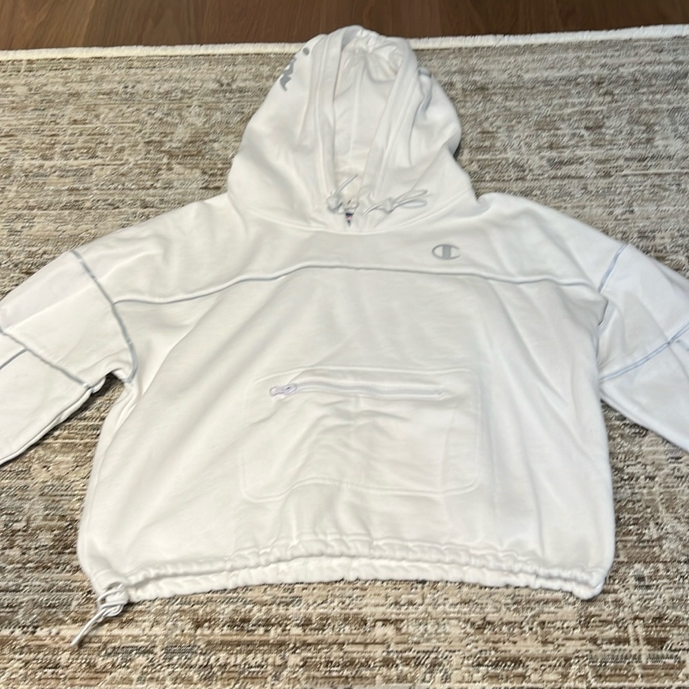 Champion white cropped hoodie SIZE SMALL